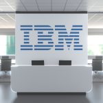 Logo of IBM on a wall in the modern office, editorial conceptual 3D rendering