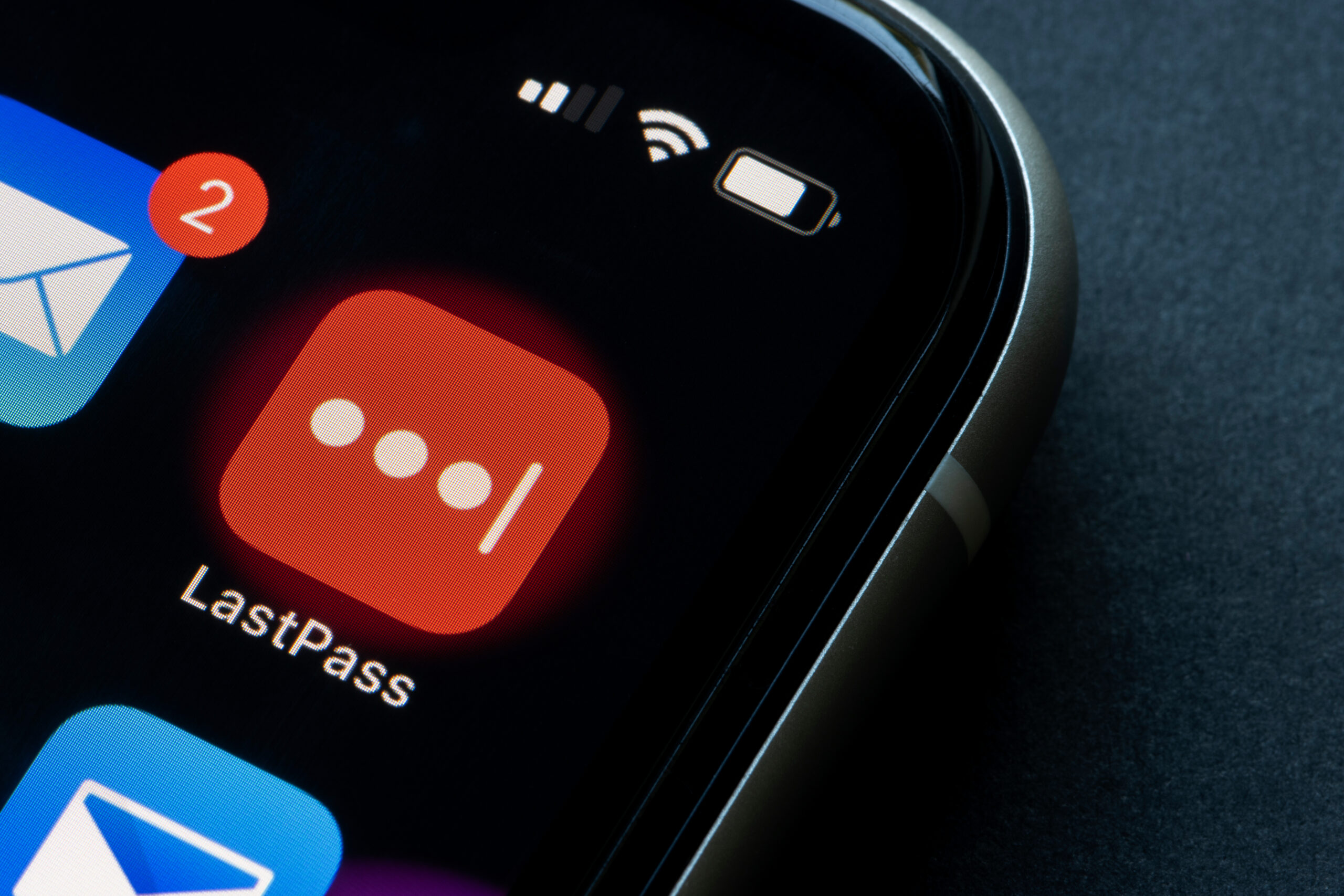 Portland, OR, USA - Mar 12, 2021: LastPass mobile app icon is se