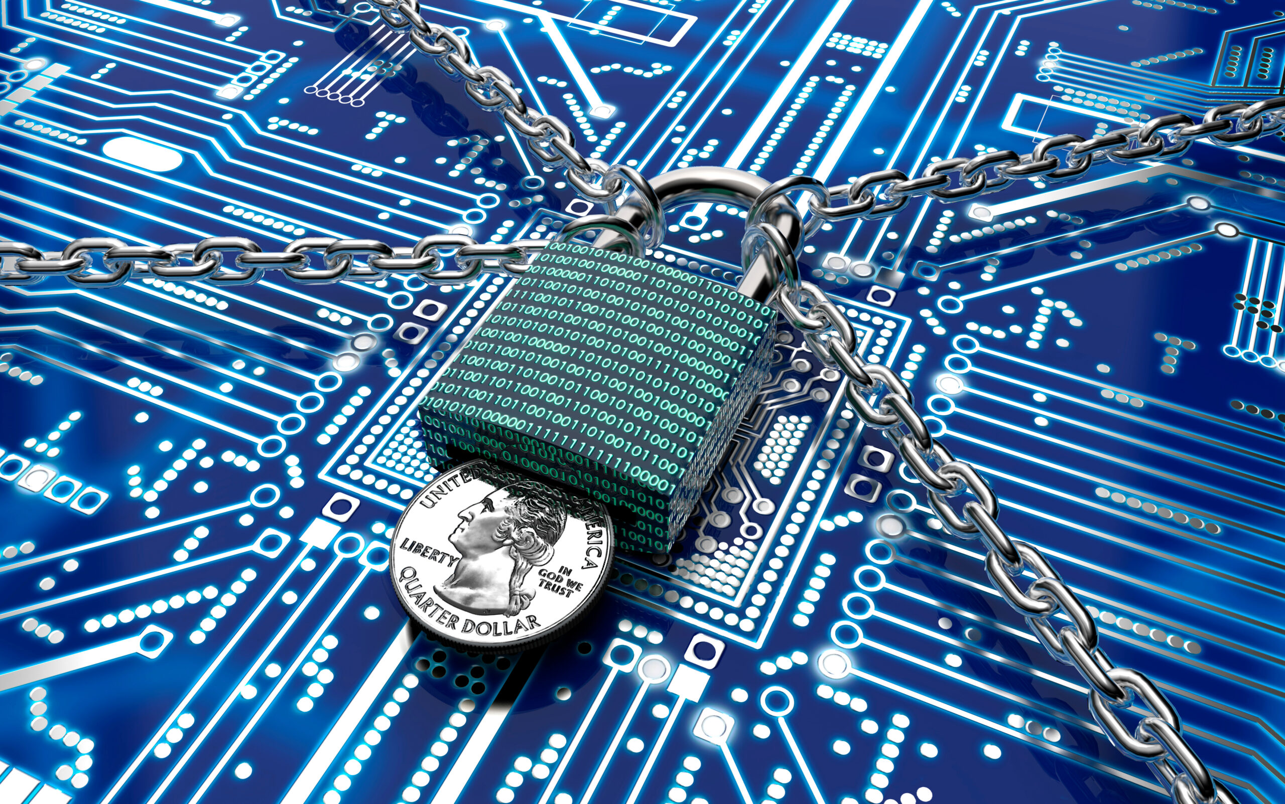 malware attack concept padlock with money