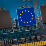 Flag of the EU in the center of a circuit board