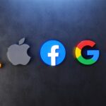 The Big Five of tech. Three-dimensional logos of Tech Giants Ama