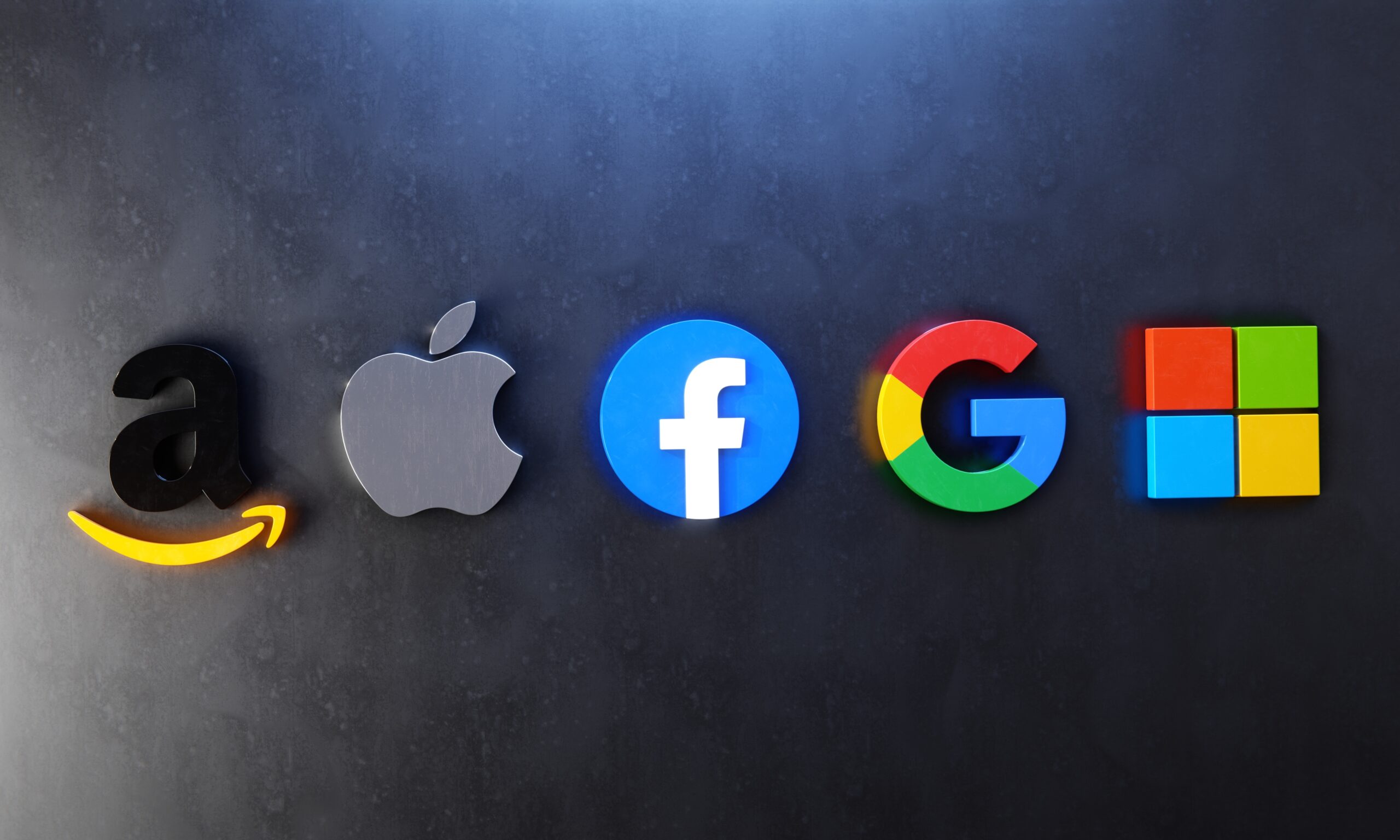 The Big Five of tech. Three-dimensional logos of Tech Giants Ama