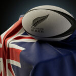 All Black Rugby Ball And New Zealand Flag
