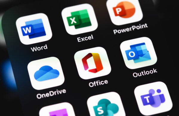 Microsoft Office (Word, Excel, OneDrive, Outlook and other mobile app on the screen iPhone. Microsoft Corporation is an American multinational technology company. Moscow, Russia - December 5, 2020