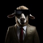 Sheep In Suit And Virtual Reality On Black Background. Sheep In Suit, Virtual Reality, Black Backgrounds, Technology Animals, Fashion Vr, New Possibilities