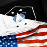 Flag of the Senior Enlisted Advisor of the Space Force along with a flag of the United States of America as a symbol of a connection between them, 3d illustration