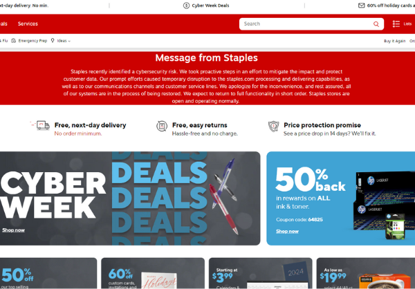 Not a Good Cyber Week for Staples.com