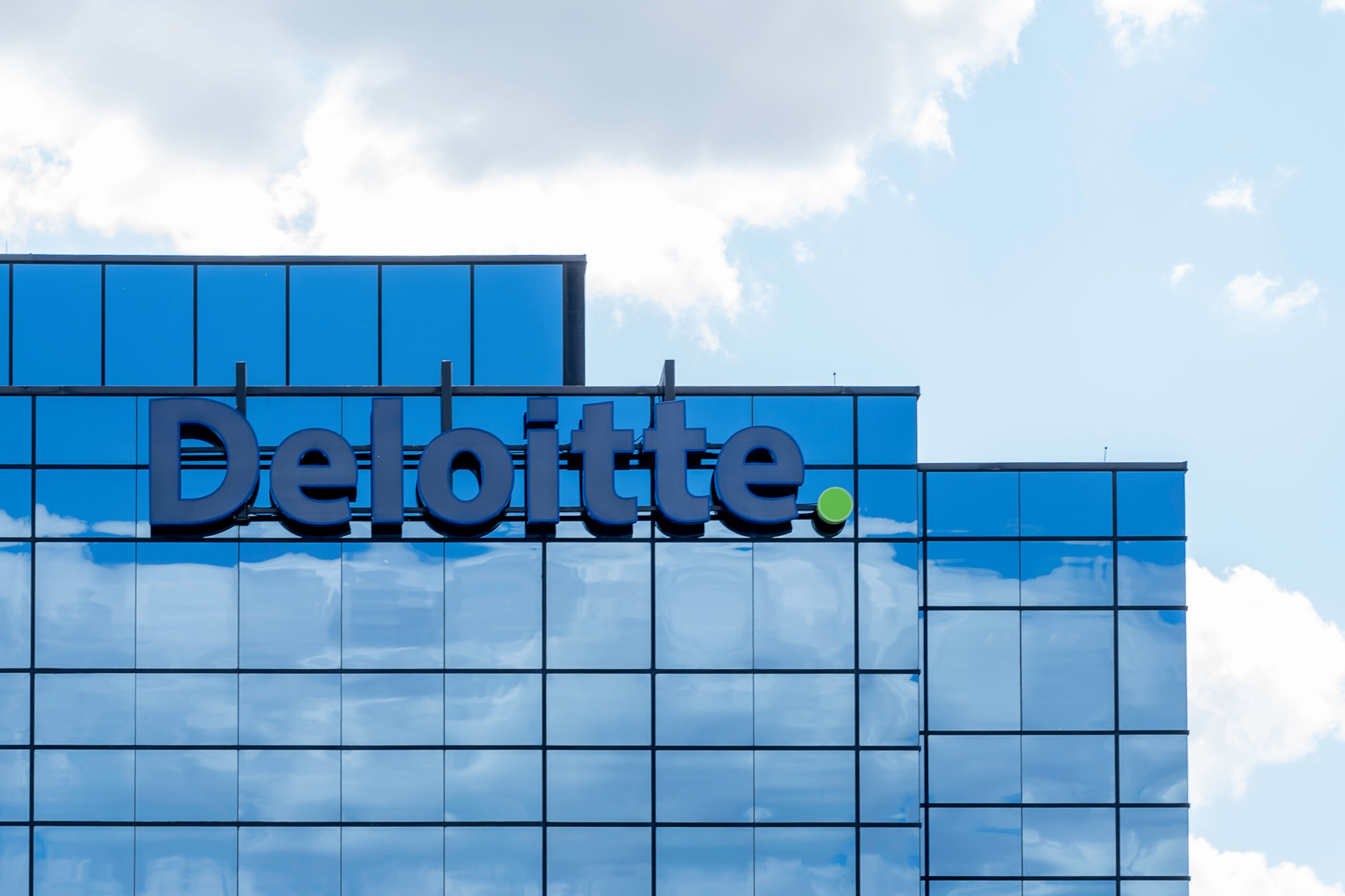 Vaughan, Ontario, Canada - June 11, 2019: Sign of Deloitte Canada on the building in Vaughan. Deloitte is one of the "Big Four" accounting organizations headquartered in London, United Kingdom.