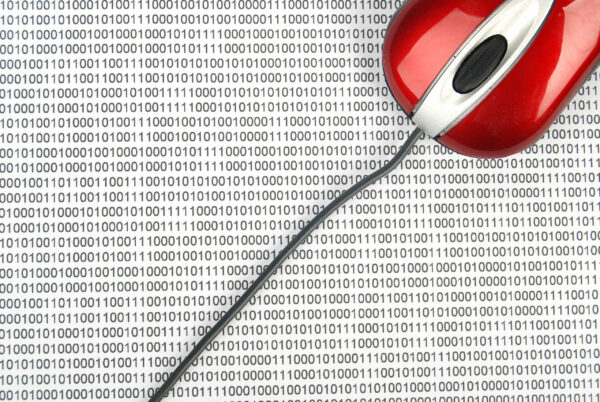 red mouse on binary code page