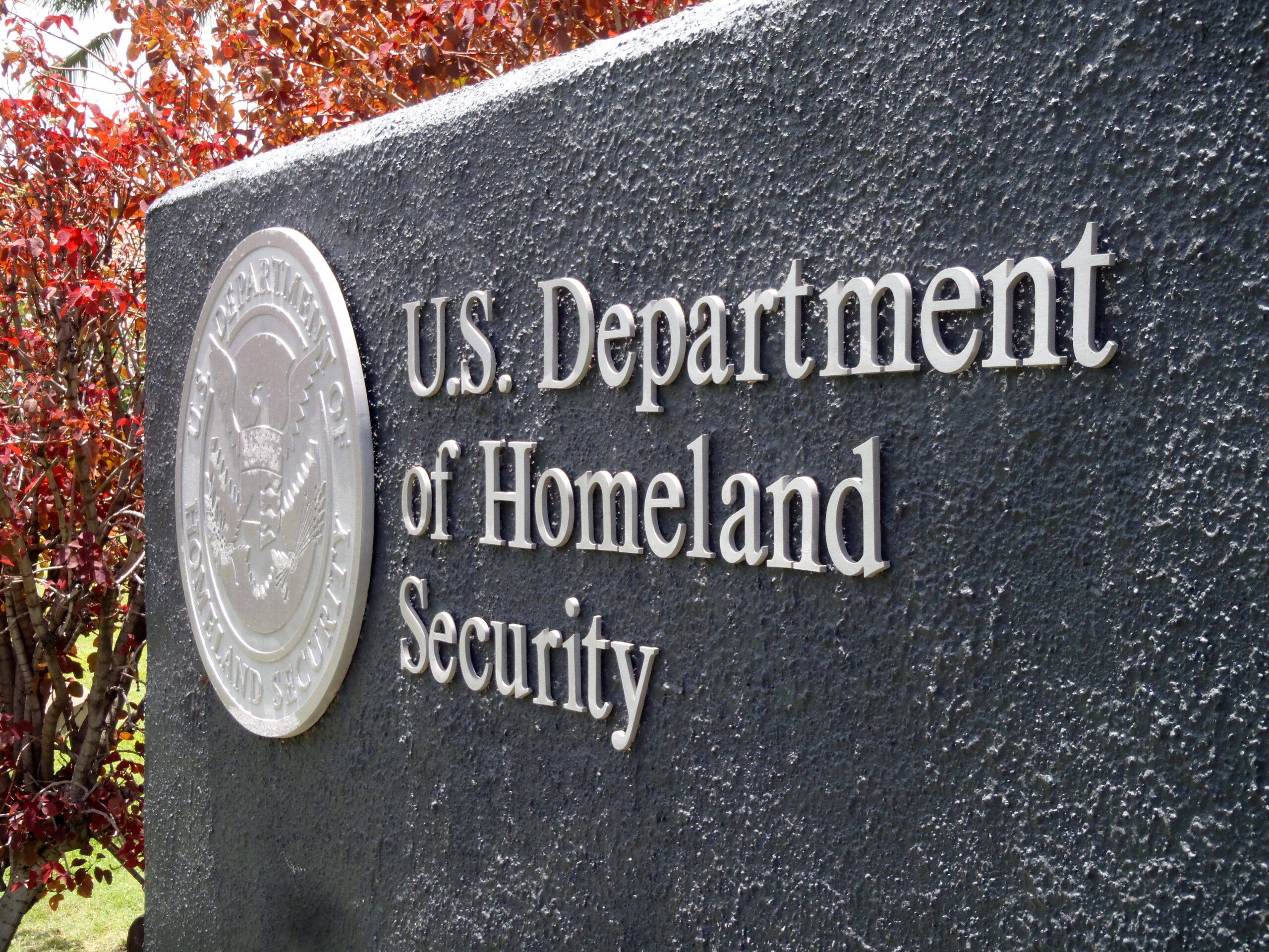 Close-up of US Department of Homeland Security Sign and emblem
