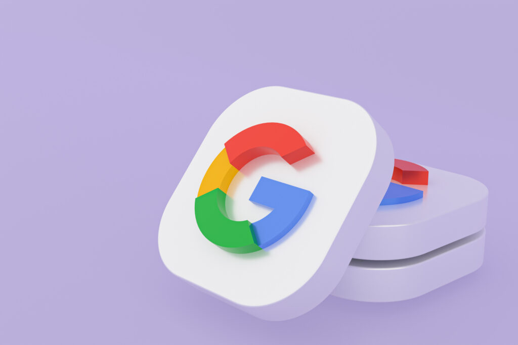 Google application logo 3d rendering on Purple background
