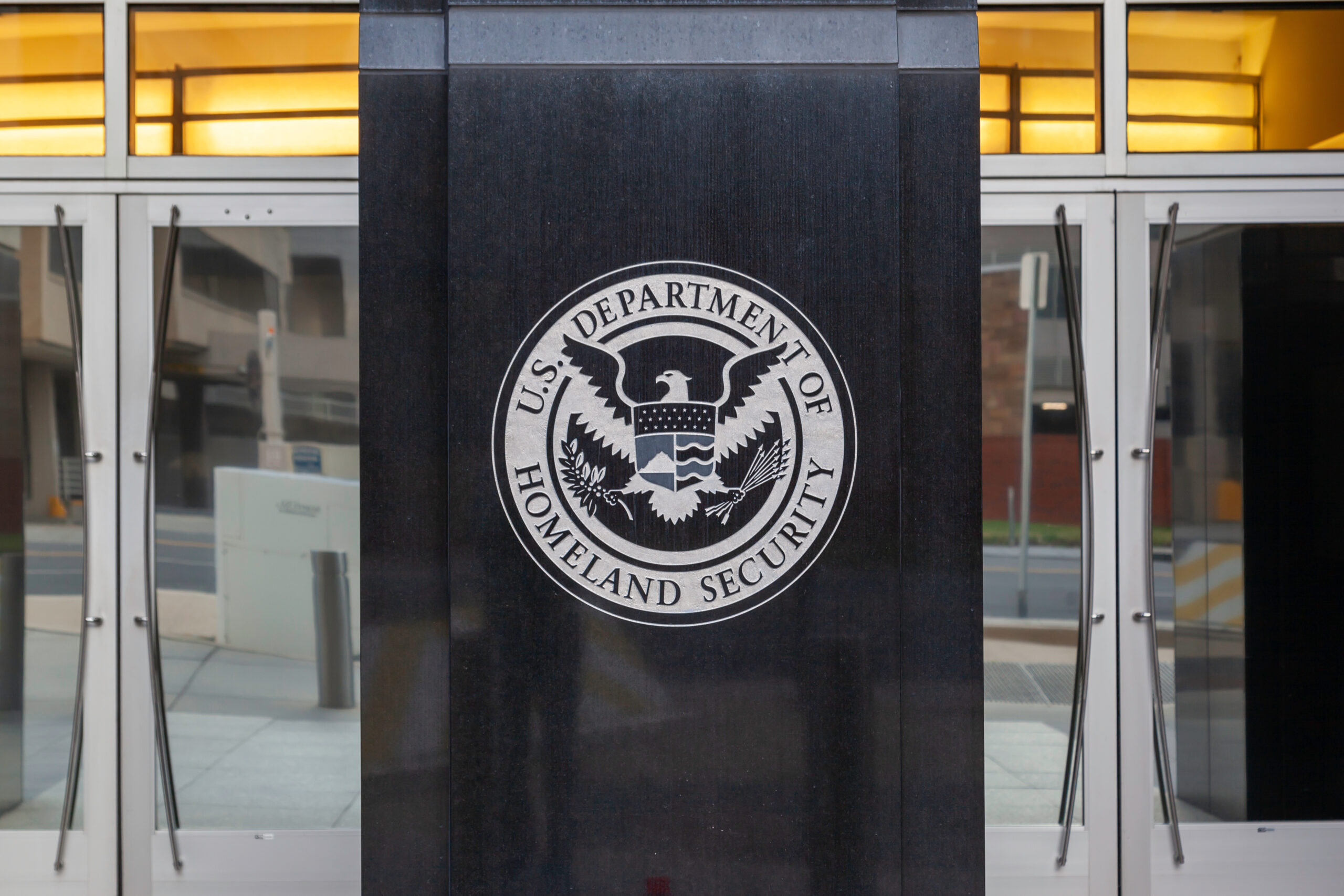 Homeland Security seal on the outside of a building in Washington, D.C. USA.