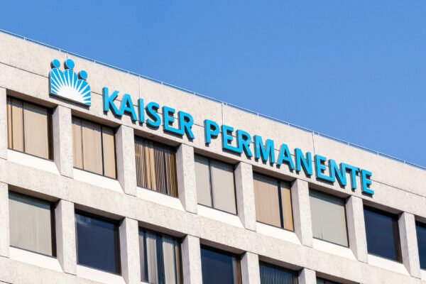 Kaiser Permanente logo at their Medical Center in East San Francisco Bay Area; Kaiser Permanente is an American integrated managed care consortium, based in Oakland