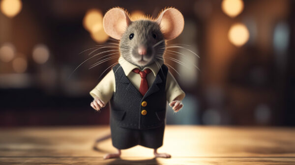 A mouse in a business suit and tie, generative AI.