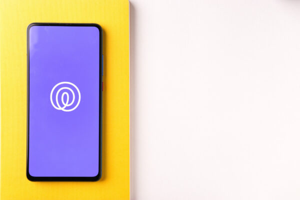 Life360 logo on phone screen stock image.