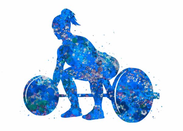 Weightlifting female blue watercolor art, abstract sport painting. blue sport art print, watercolor illustration artistic, decoration wall art.