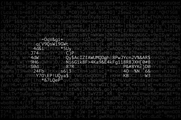 Different letters, numbers and special symbols, and silhouette of key.