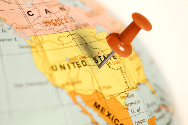 Red pin on the United States map.