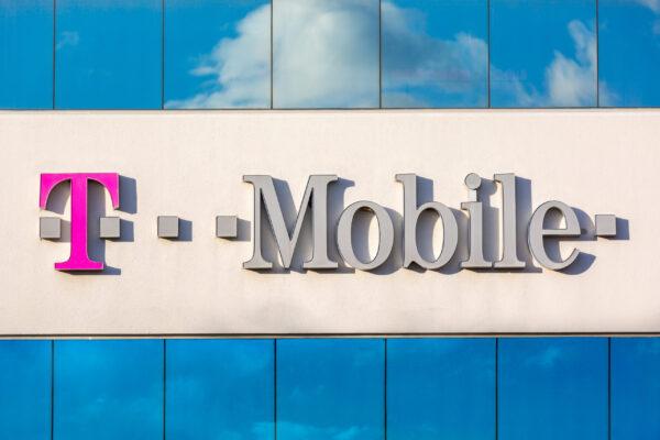 T-Mobile logo on the facade of its headquarters.