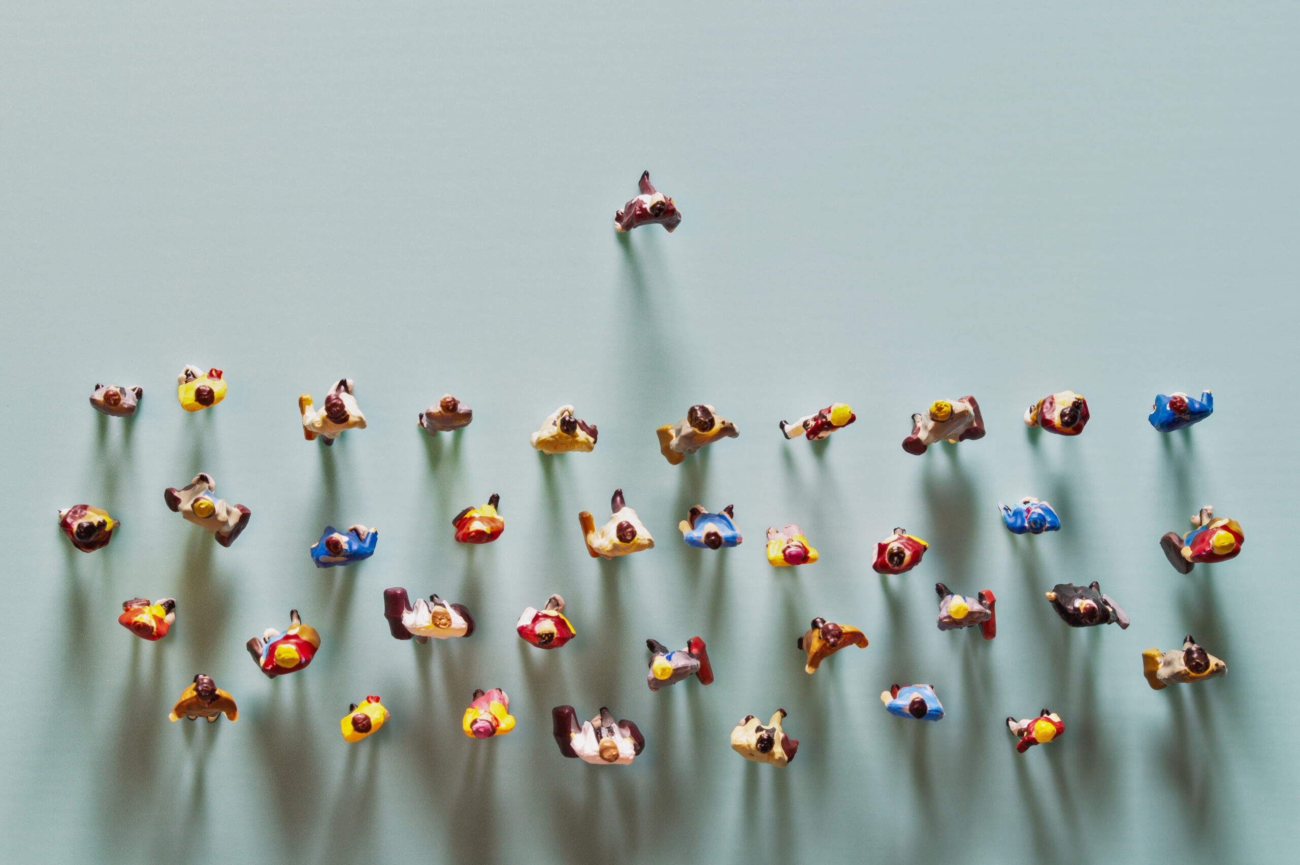 one leader. A group of people follows. a lot of followers. Concept of Business competition and Leadership concept for leader team, successful competition winner and Leader with influence.
