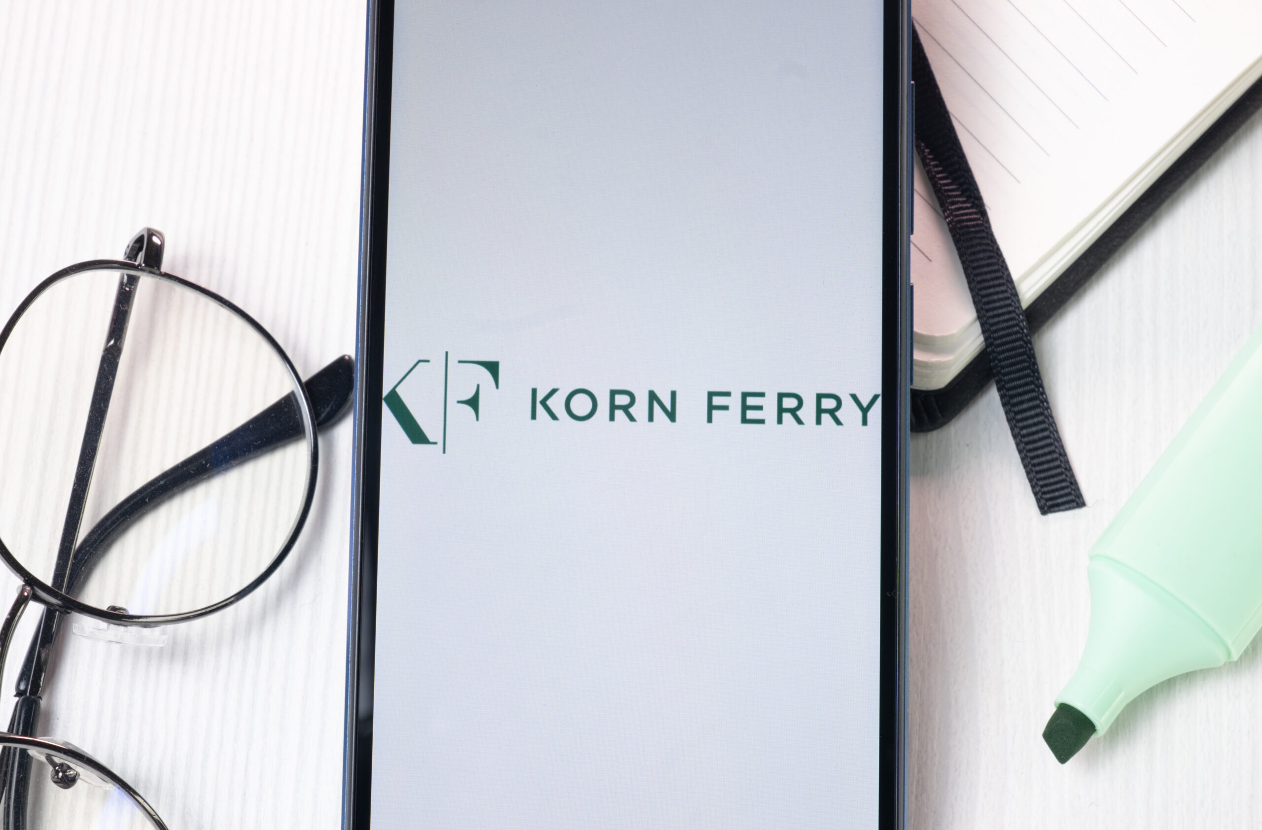 New York, USA - 1 August 2024: Korn Ferry Logo on Phone Screen, Company Icon on Display