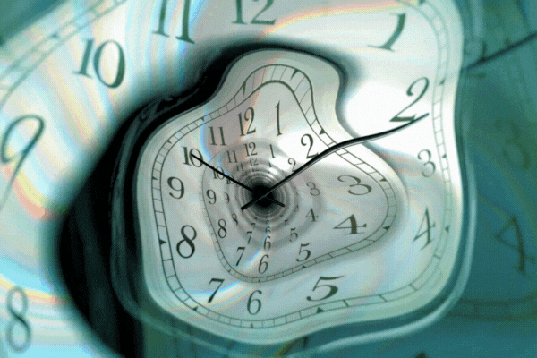 Time Distortion concept. The distortion of the Infinity clock dial. 3D Rendering.