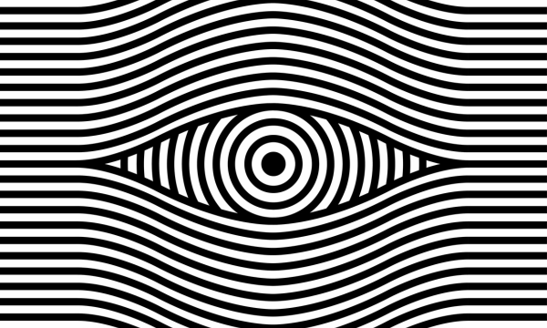 Artistic eye optical illusion with wavy line pattern background vector illustration