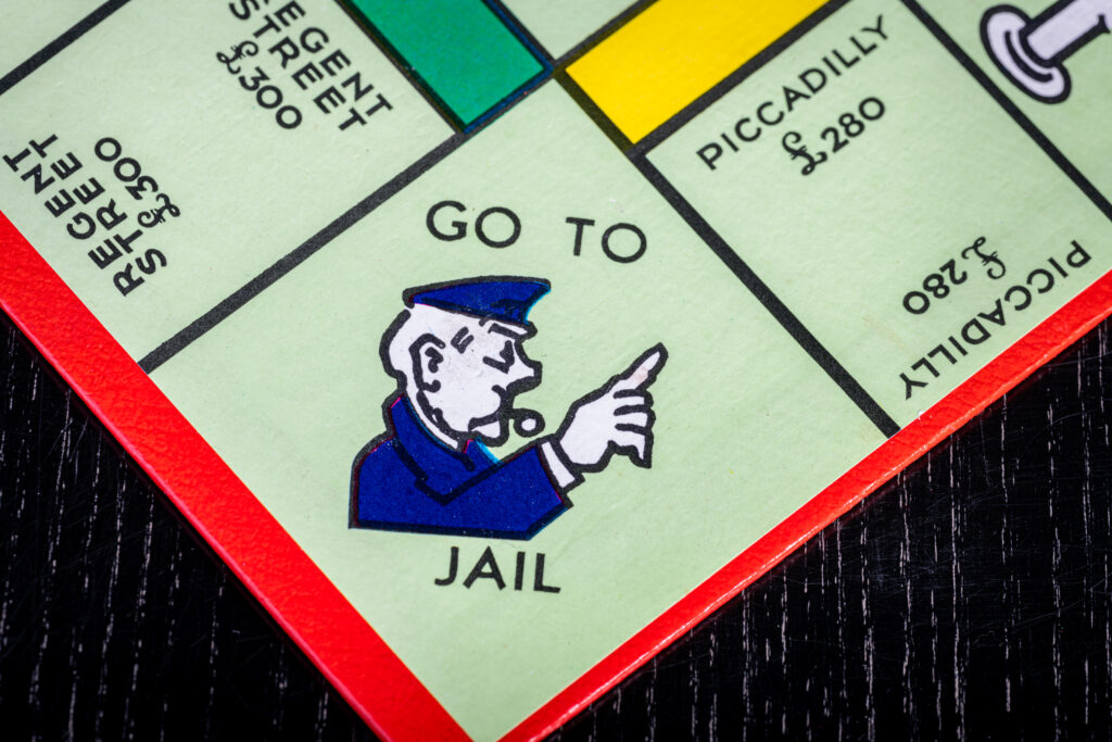 The Go To Jail square on a UK Monopoly Board