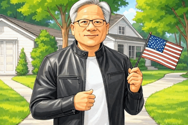 Jensen Huang with an american flag