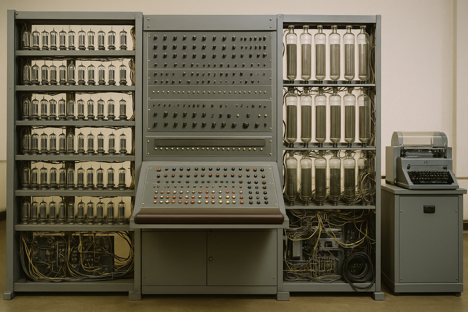 20250506_1634_EDSAC Supercomputer Illustration_simple_compose_01jtkmv3k1fy2vg3n58j1m2czc
