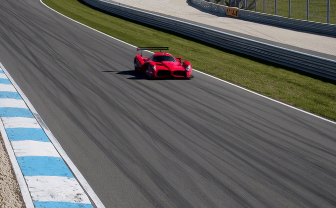 Red race car driving on a track