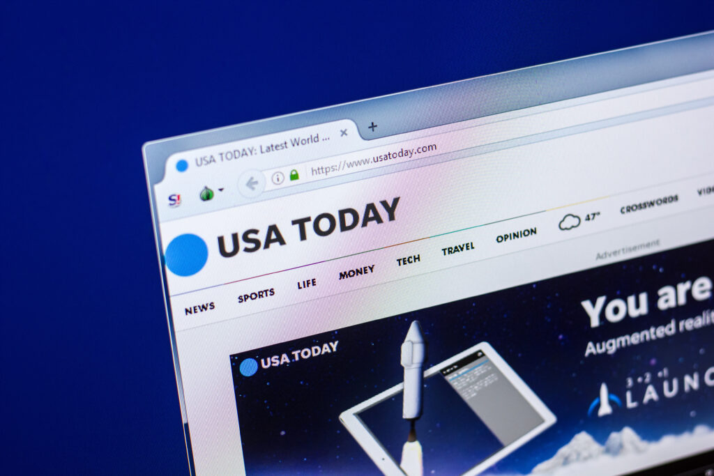 Ryazan, Russia - April 29, 2018: Homepage of USAtoday website on the display of PC, url - USAtoday.com.