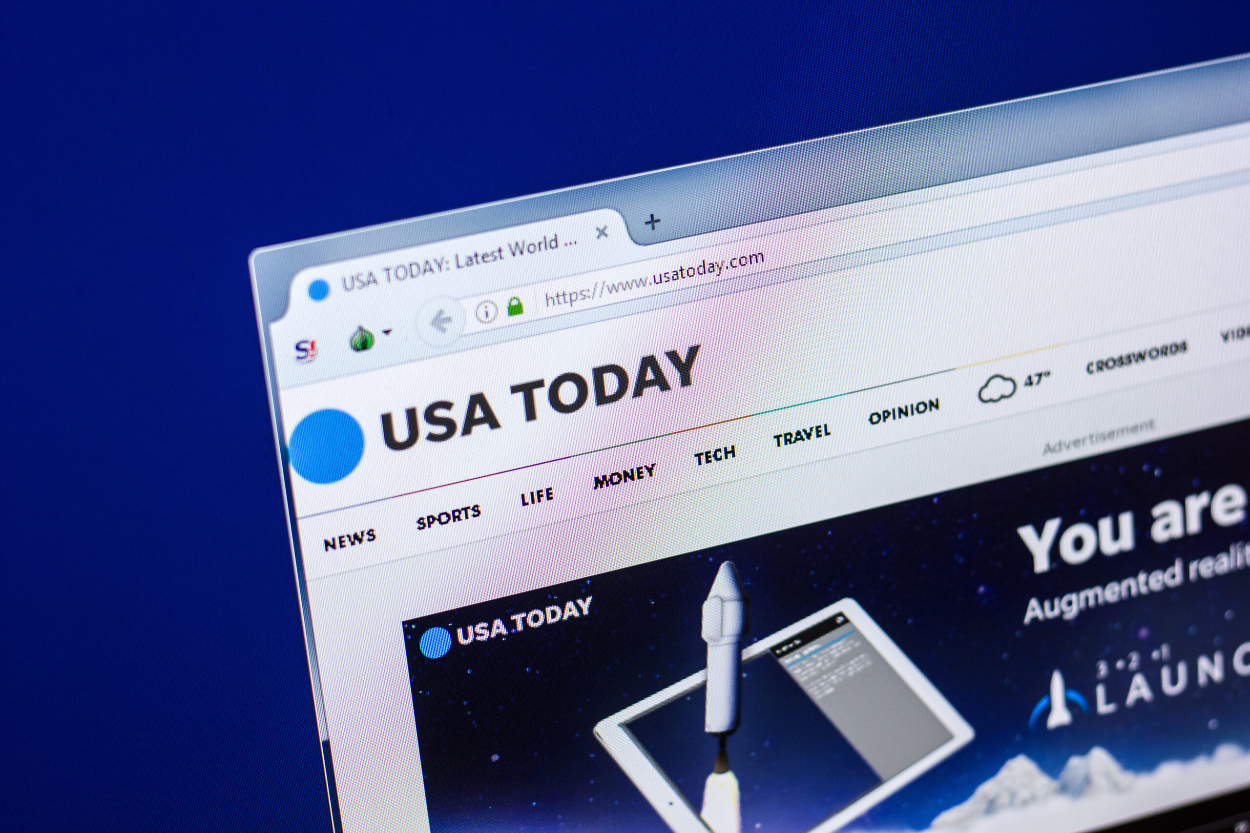 Ryazan, Russia - April 29, 2018: Homepage of USAtoday website on the display of PC, url - USAtoday.com.