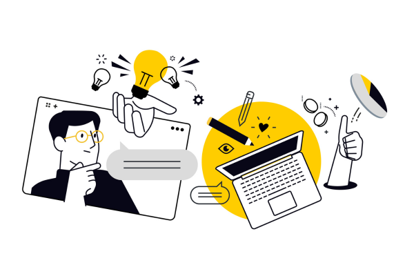 Online business. Vector illustration for web banner, social media banner, business presentation, marketing material.