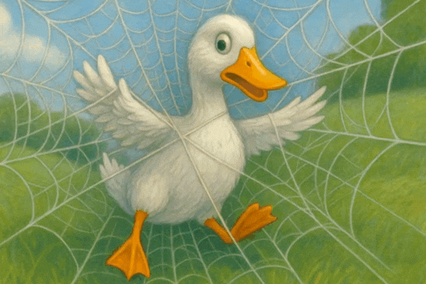Duck caught in a web