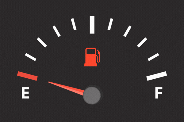 Fuel gauge filling up from empty to full tank animation with gas level meter indicator