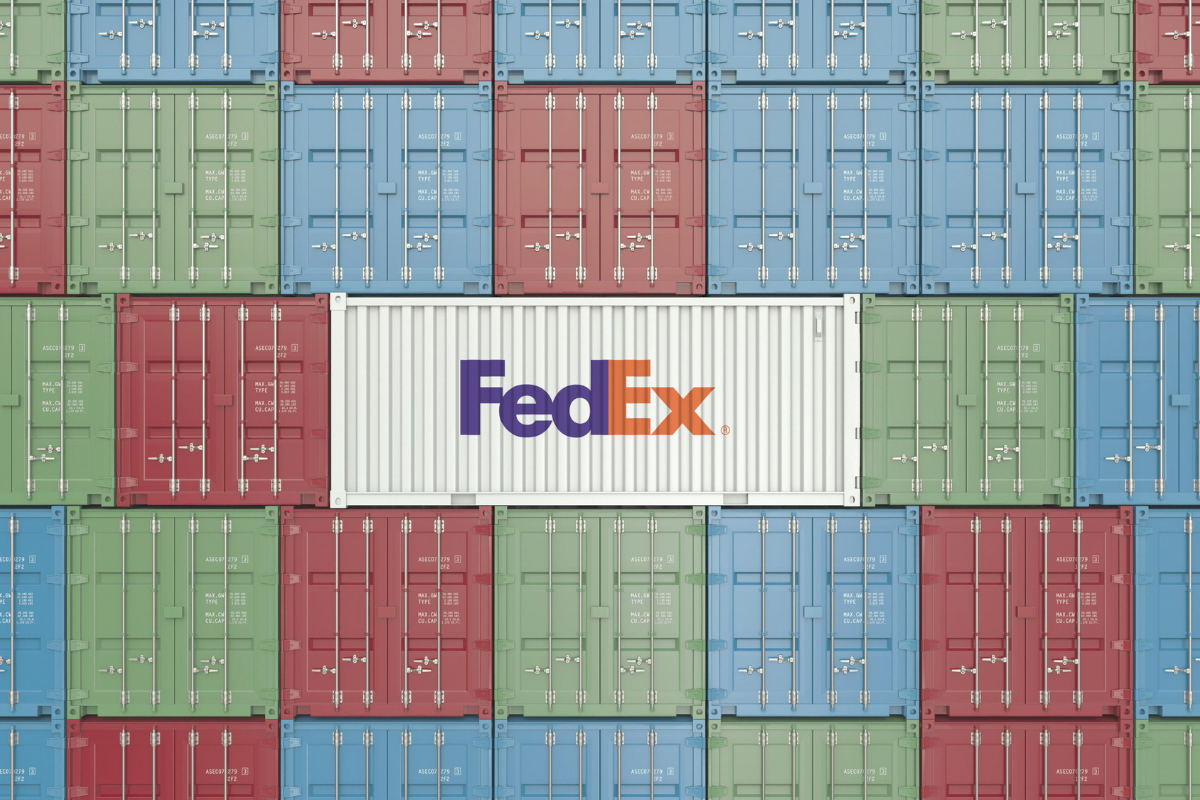Container with FedEx corporate logo. Editorial 3D rendering