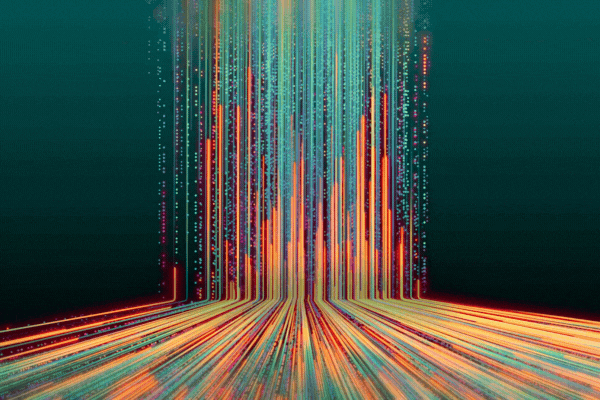 Endless data flowing stream, cyberspace technology connection with particles, neon light data lines abstract background 3D video seamless loop