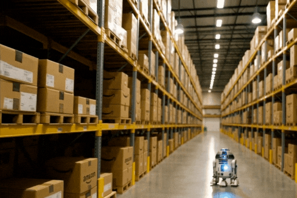 R2D2 in an Amazon warehouse