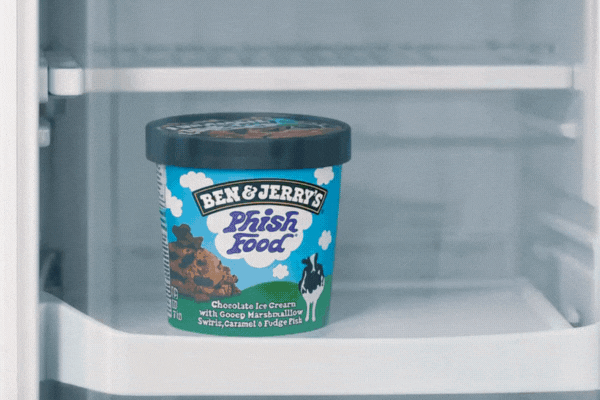 Phish Food Ben and Jerry's ice cream in a refrigerator