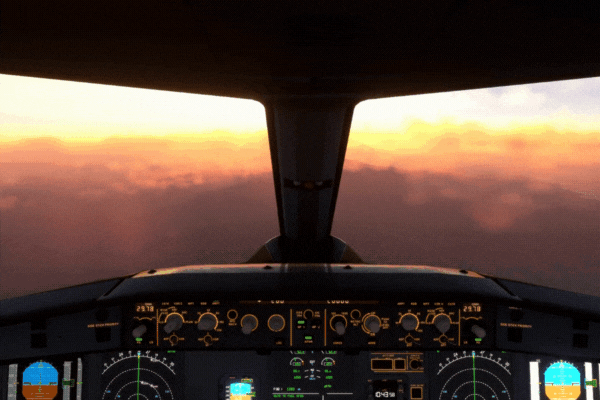 Cockpit view empty flight deck of a320 neo on dawn