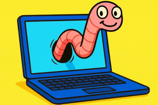worm coming out of laptop