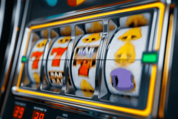 slot machine with triple sevens and bar icons