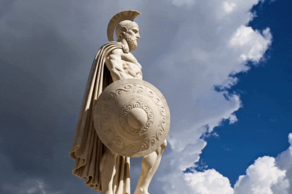 A statue of a fierce gladiator