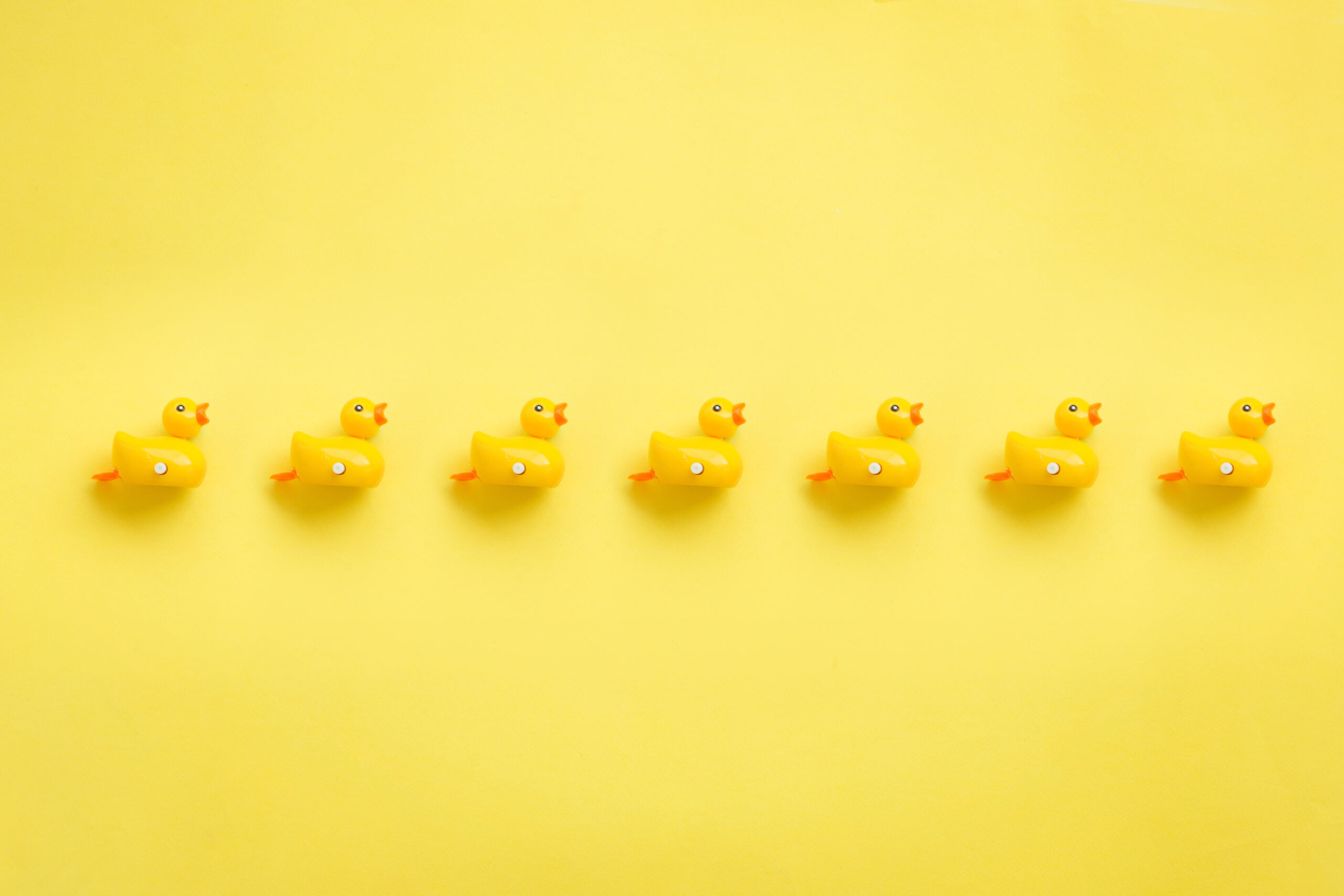 A roll of yellow duckies on yellow background,