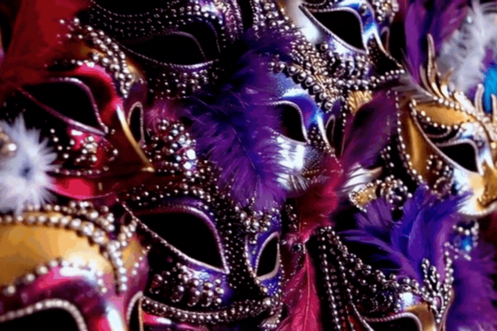 A wall of masquerade masks