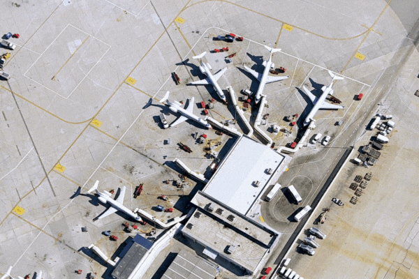 Aerial view of an airport terminal