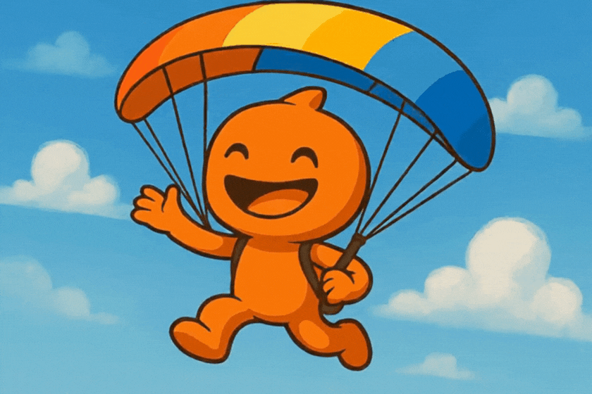 Alibaba mascot hand gliding.