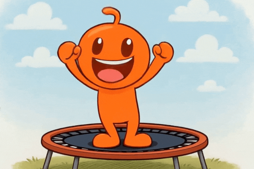 Alibaba mascot on trampoline