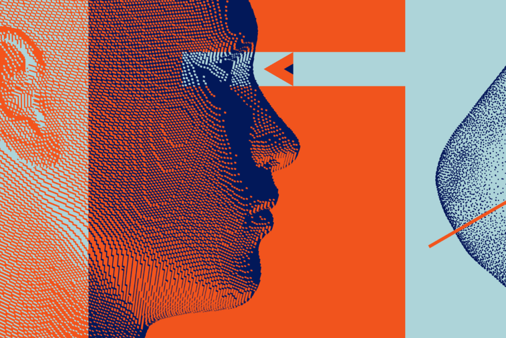 Downloaded Man scientist thinking. Discovery, studying and learning concept. Reflect on the future. Time to think. Digital technology background. 3D vector illustration for presentations, flyers or posters.